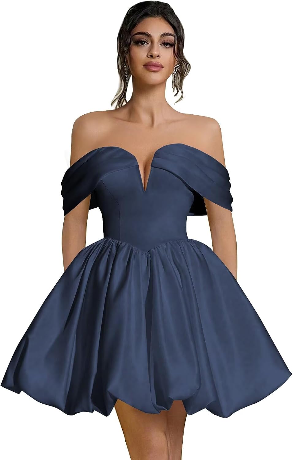 Off Shoulder Satin Homecoming Dresses Teens Short Bubble Dress A Line Mini Cocktail Party Gown