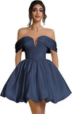 Off Shoulder Satin Homecoming Dresses Teens Short Bubble Dress A Line Mini Cocktail Party Gown