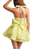 Jacquard Corset Dress,Deep V Halter Mini Dresses with Bow Back,Sexy Birthday Outfits Women Homecoming Prom Formal
