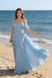 Women's Long Chiffon Bridesmaid Dresses Ruffle V Neck Formal Evening Prom Gown Spaghetti Strap Maxi Wedding Guest Dress