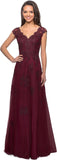 Women's V Neck Cap Sleeves Mother of The Bride Dresses Long Lace Formal Prom Evening Gowns with Pockets