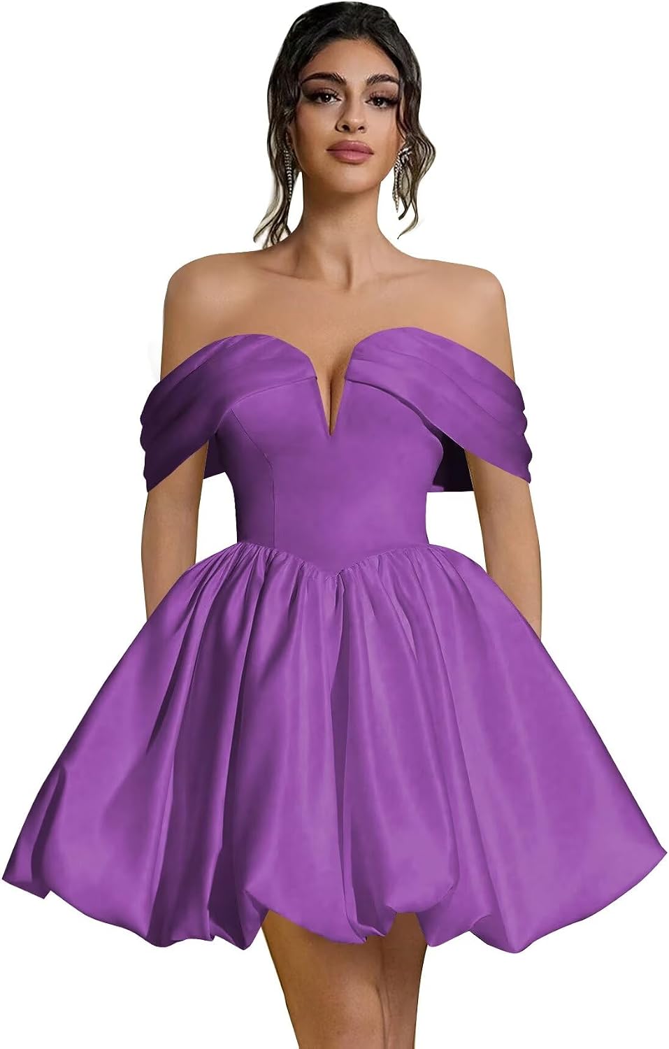 Off Shoulder Satin Homecoming Dresses Teens Short Bubble Dress A Line Mini Cocktail Party Gown