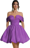 Off Shoulder Satin Homecoming Dresses Teens Short Bubble Dress A Line Mini Cocktail Party Gown