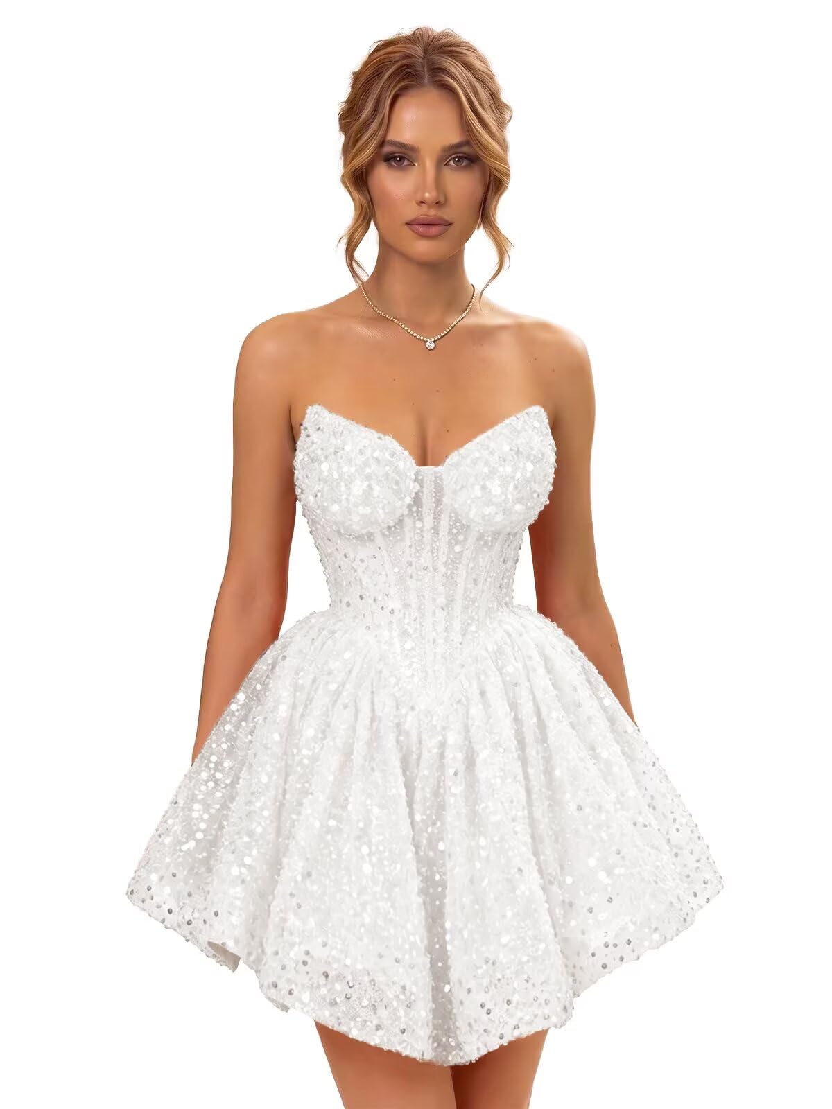 Strapless Sequin Homecoming Dresses for Teens 2026 Sparkly A-line Short Prom Dress Corset Cocktail Party Gowns
