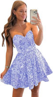 Sequin Short Homecoming Dresses for Teens Sparkly A Line Prom Dress Tight Cocktail Dresses Evening Gown with Pocket