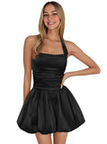 Satin Halter Homecoming Dresses for Teens Short Prom Dress 2027 Flower Bud Ruched Formal Cocktail Gown with Pockets