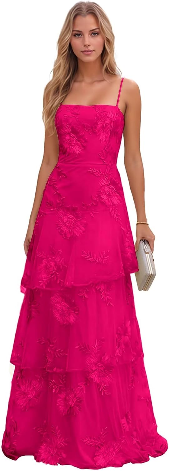 Jacquard Laces Prom Dress for Women Spaghetti Strap Bridesmaid Dresses Long Formal Wedding Party Gown