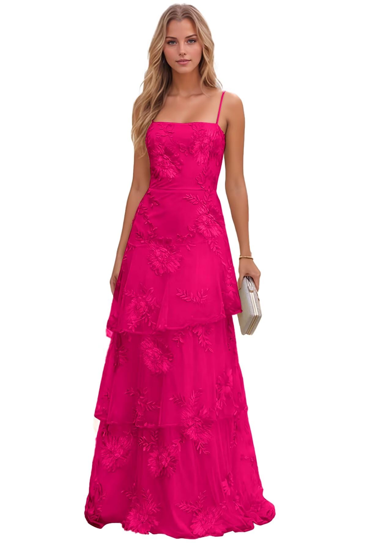 Jacquard Laces Prom Dress for Women Spaghetti Strap Bridesmaid Dresses Long Formal Wedding Party Gown
