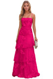 Jacquard Laces Prom Dress for Women Spaghetti Strap Bridesmaid Dresses Long Formal Wedding Party Gown