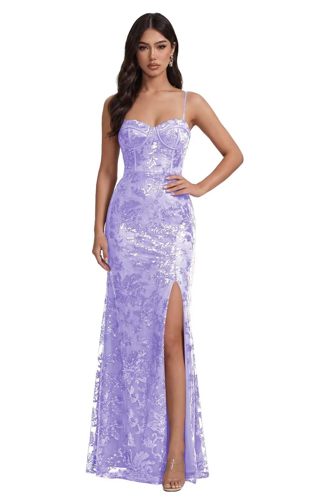 Mermaid Sequin Lace Prom Dresses Long for Women 2026 Spaghetti Straps Corset Formal Evening Party Gown with Slit
