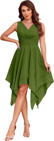 Women's Short Bridesmaid Dresses 2027 V Neck Ruched Chiffon Formal Cocktail Party Dress