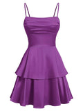 Tiered Satin Homecoming Dresses for Teens Short A Line Tight Spaghetti Strap Formal Cocktail Party Gown 2026
