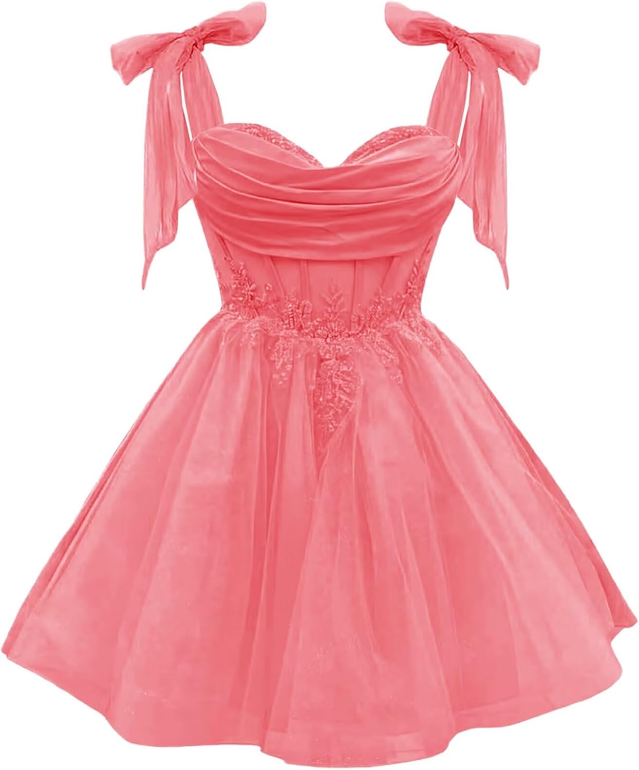 Tulle Short Homecoming Dress for Teens Sparkly Lace DAMA Dresses for Quinceanera Spaghetti Straps Bow Prom Gown
