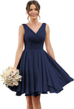 Double V Neck Short Bridesmaid Dresses for Women 2025 Chiffon A Line Formal Evening Gowns with Pockets