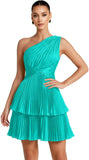 One Shoulder Satin Homecoming Dresses for Teens 2026 Short A-line Prom Dress Pleated Tiered Cocktail Party Gowns