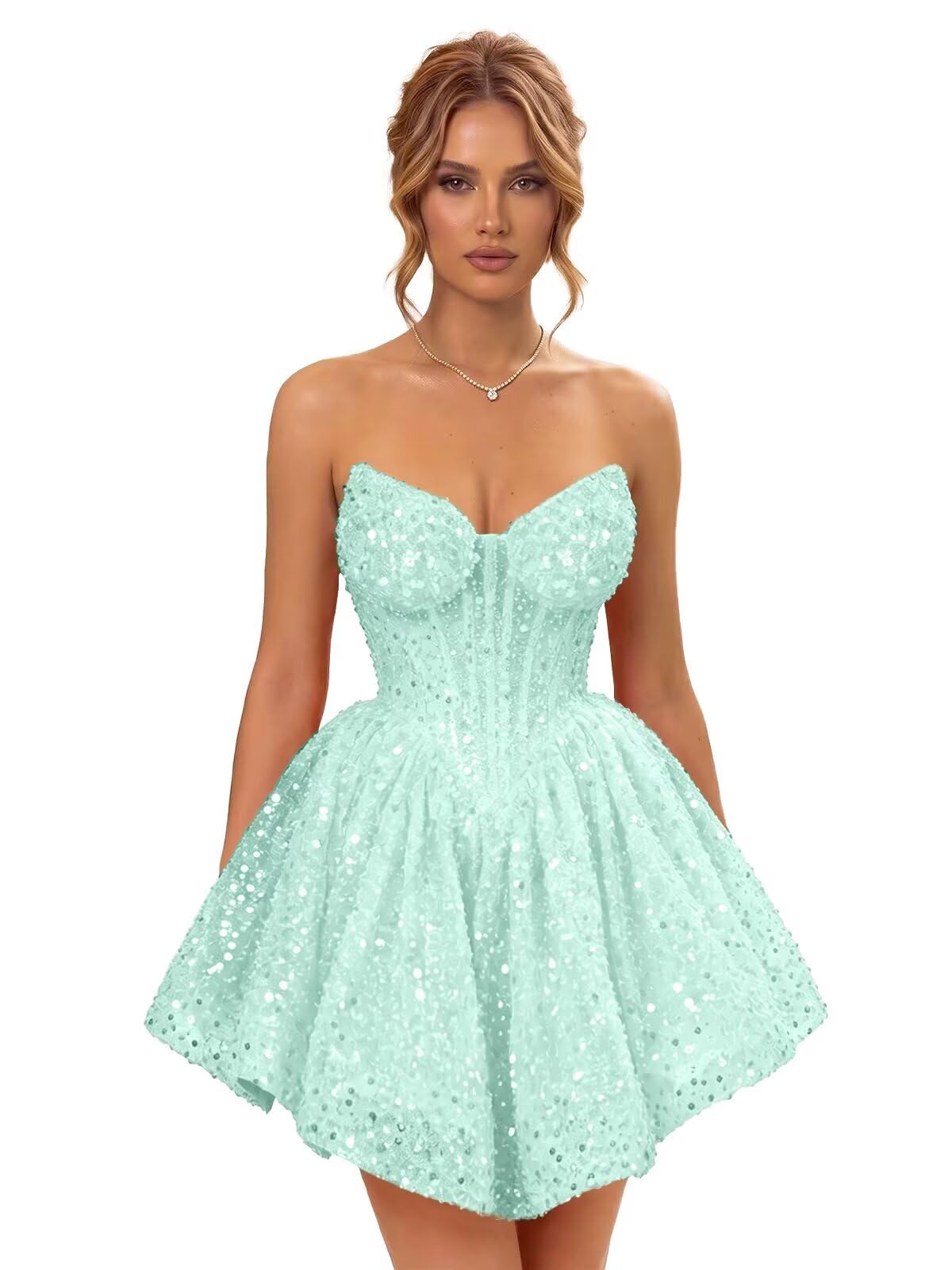 Strapless Sequin Homecoming Dresses for Teens 2026 Sparkly A-line Short Prom Dress Corset Cocktail Party Gowns