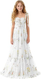Floral Embroidered Tulle Flower Girl Dress Sweetheart Junior Bridesmaid Dresses Tiered Ruffled Formal Party Prom Gown