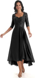 Women's Tea Length Mother of The Bride Dresses for Wedding Short Sleeves Lace Applique Formal Evening Prom Gowns
