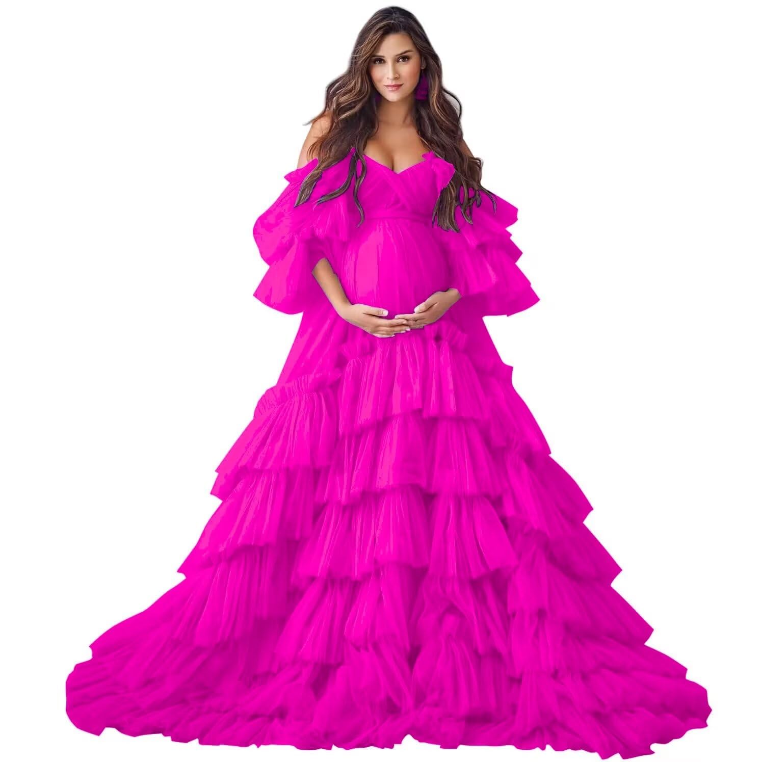 Puffy Tulle Robe Maternity Dress for Photoshoot Off Shoulder Bridal Lingerie Maternity Gowns for BabyShower