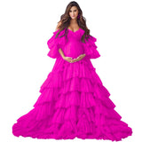 Puffy Tulle Robe Maternity Dress for Photoshoot Off Shoulder Bridal Lingerie Maternity Gowns for BabyShower