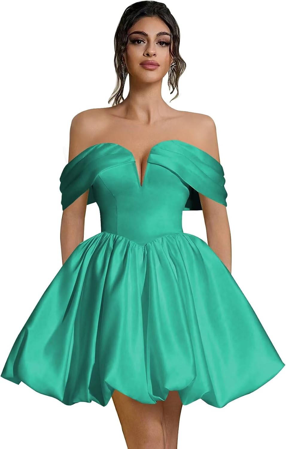 Off Shoulder Satin Homecoming Dresses Teens Short Bubble Dress A Line Mini Cocktail Party Gown