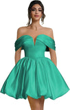 Off Shoulder Satin Homecoming Dresses Teens Short Bubble Dress A Line Mini Cocktail Party Gown
