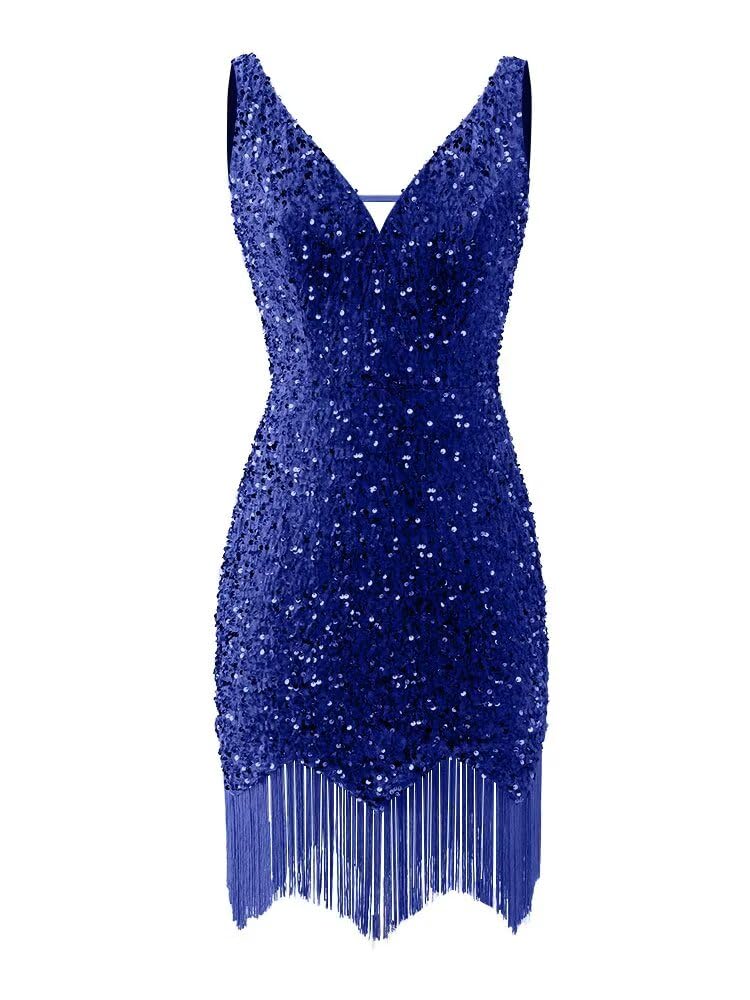 Kingbridal Gowns V Neck Sequin Homecoming Dresses for Teens 2027 Sparkly Tight Short Prom Cocktail Party Gowns with Tassels
