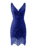 Kingbridal Gowns V Neck Sequin Homecoming Dresses for Teens 2027 Sparkly Tight Short Prom Cocktail Party Gowns with Tassels