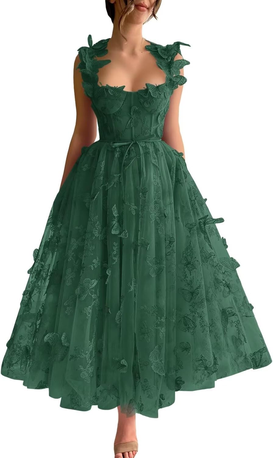 Vestidos de fiesta de tul con mariposas 3D bordadas para adolescentes, vestidos formales de noche para fiesta 