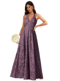 Floral Lace Bridesmaid Dresses for Women Long V Neck A-Line Open Back Halter Formal Evening Gown