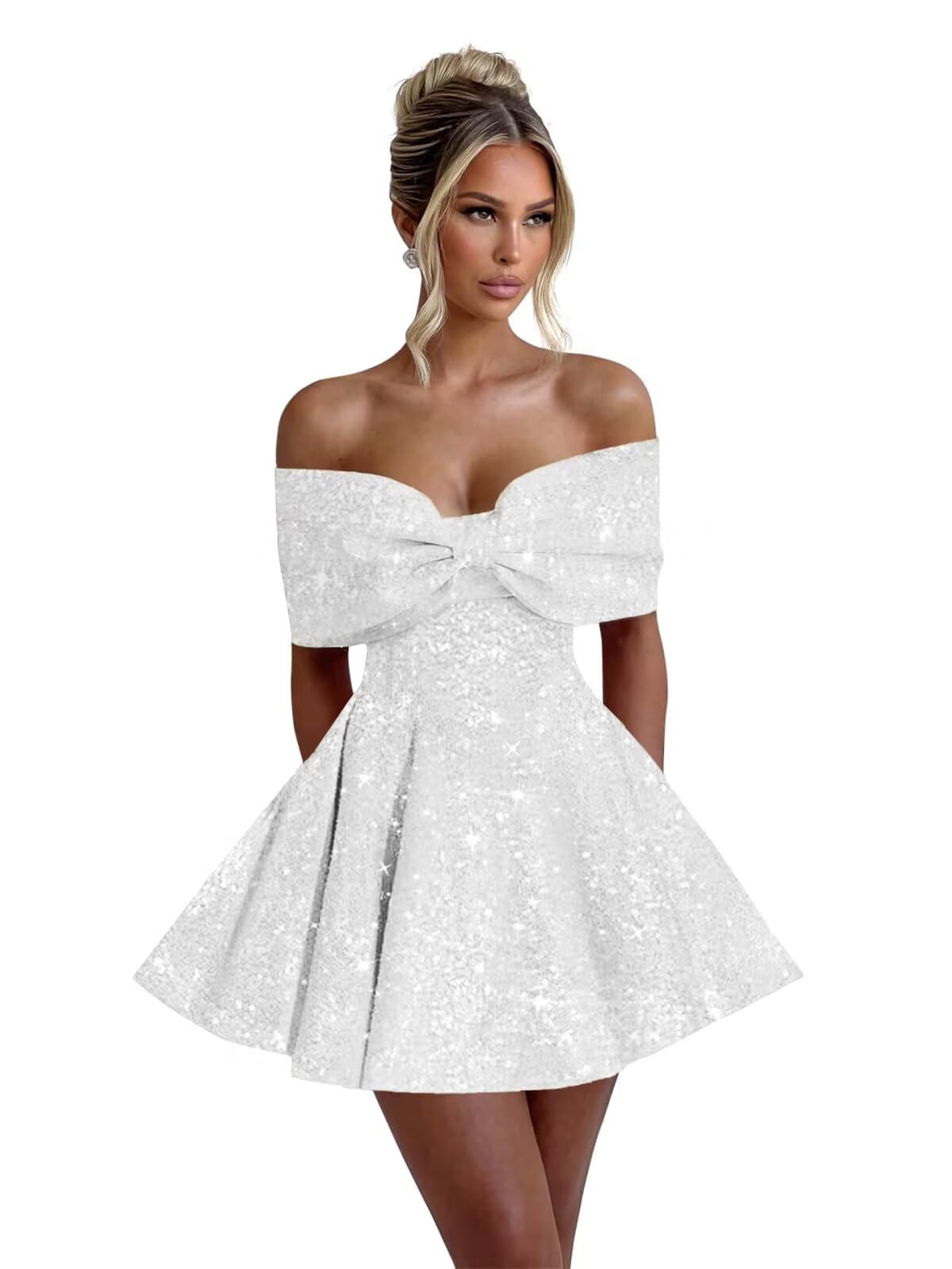 Sparkly Sequins Homecoming Dresses for Teens with Bow 2027 Strapless Short Prom Dress Cocktail Gown