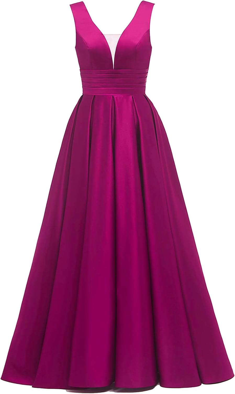 Glitter Satin Prom Dresses for Women Long V Neck A-Line Pleated Formal Evening Party Gowns with Pockets