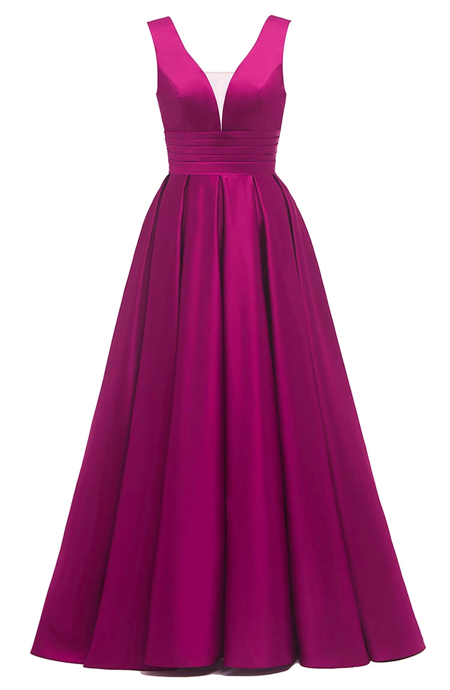 Glitter Satin Prom Dresses for Women Long V Neck A-Line Pleated Formal Evening Party Gowns with Pockets