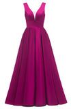 Glitter Satin Prom Dresses for Women Long V Neck A-Line Pleated Formal Evening Party Gowns with Pockets