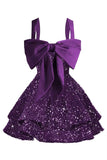 Sparkly Tiered Sequin Flower Girl Dress Spaghetti Straps Short Birthday Pageant Formal Mini Dresses