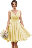 Double V Neck Short Bridesmaid Dresses for Women 2025 Chiffon A Line Formal Evening Gowns with Pockets