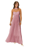 Flowy Chiffon Bridesmaid Prom Dress with Scarf Strapless Pleated Formal Evening Dresses