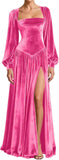 Kingbridal Gowns Long Sleeve Prom Dresses for Women 2027 Velvet Formal Dress with Slit Long A-line Evening Party Gowns