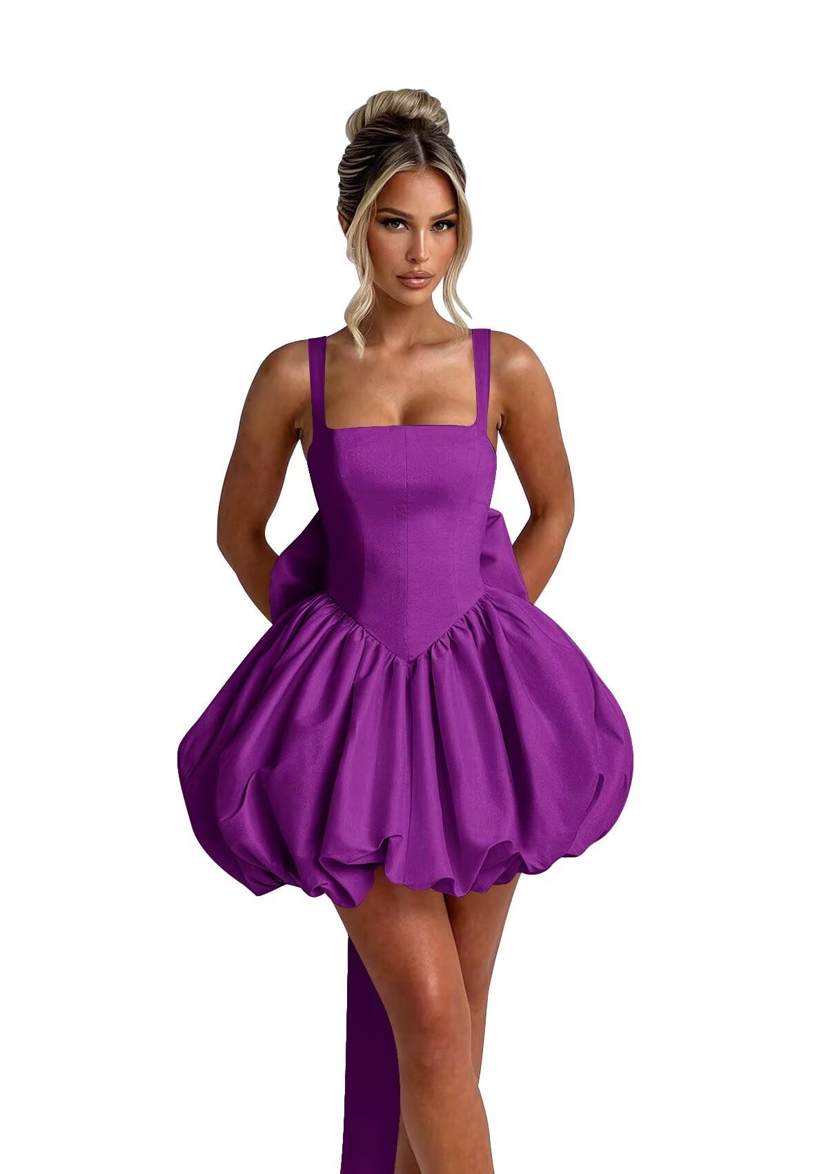 Puffy Satin Homecoming Dresses Mini A-line Short Prom Dress with Bow Cocktail Party Gown