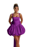 Puffy Satin Homecoming Dresses Mini A-line Short Prom Dress with Bow Cocktail Party Gown