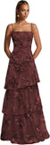 Ruffle Floral Embroidery Prom Dress Long A Line Tiered Bridesmaid Dresses Formal Evening Gowns