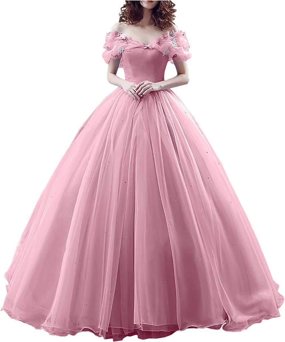 Tulle Ball Gown Cinderella's Off Shoulder Quinceanera Dress Wedding Dresses Evening Formal Gown