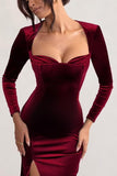 Long Sleeve Mermaid Bridesmaid Dresses for Wedding 2027 Long Velvet Tight Prom Formal Evening Party Gown with Slit