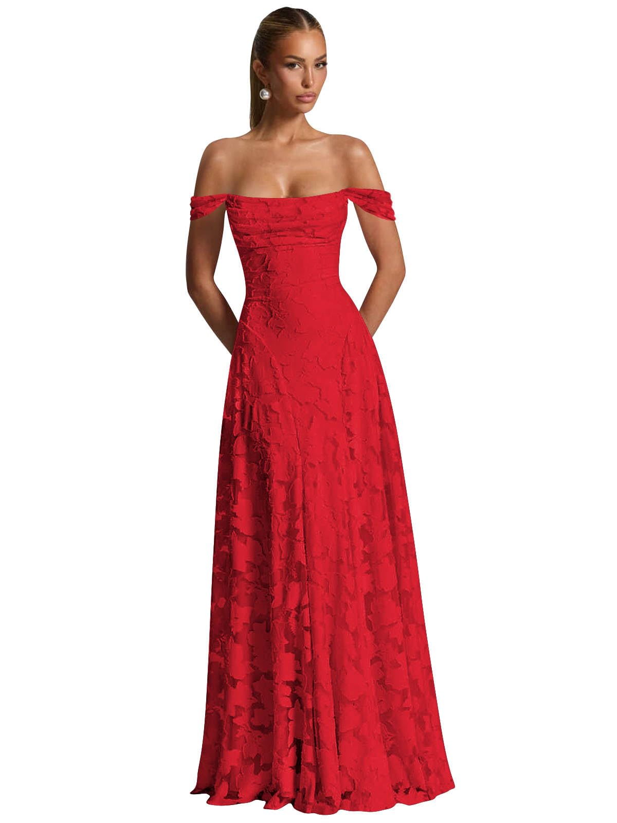 Off The Shoulder Bridesmaid Dresses Long for Women Formal Evening Gown Lace Wedding Guest Dress