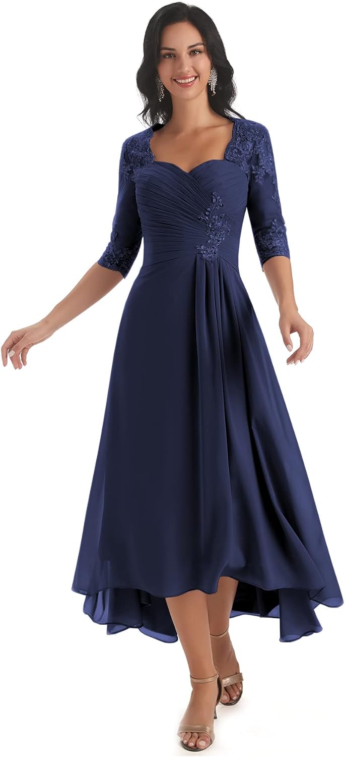 Women's Tea Length Mother of The Bride Dresses for Wedding Short Sleev kingbridals Women's Tea Length Mother of The Bride Dresses for Wedding Short Sleev kingbridals
