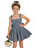 Sparkly Sequin Teen Flower Girl Dresses for Wedding Short Spaghetti Straps Cute Birthday Party Dress with Bow