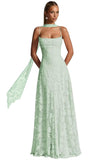 Floral Lace Bridesmaid Dresses for Women Long Spaghetti Straps Formal Evening Gowns with Scarf