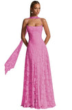 Floral Lace Bridesmaid Dresses for Women Long Spaghetti Straps Formal Evening Gowns with Scarf