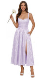Jacquard Satin Bridesmaid Dresses for Women Spaghetti Straps A Line Tea Length Formal Dress
