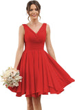 Double V Neck Short Bridesmaid Dresses for Women 2025 Chiffon A Line Formal Evening Gowns with Pockets